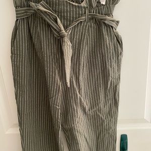 green and white striped dressy pants